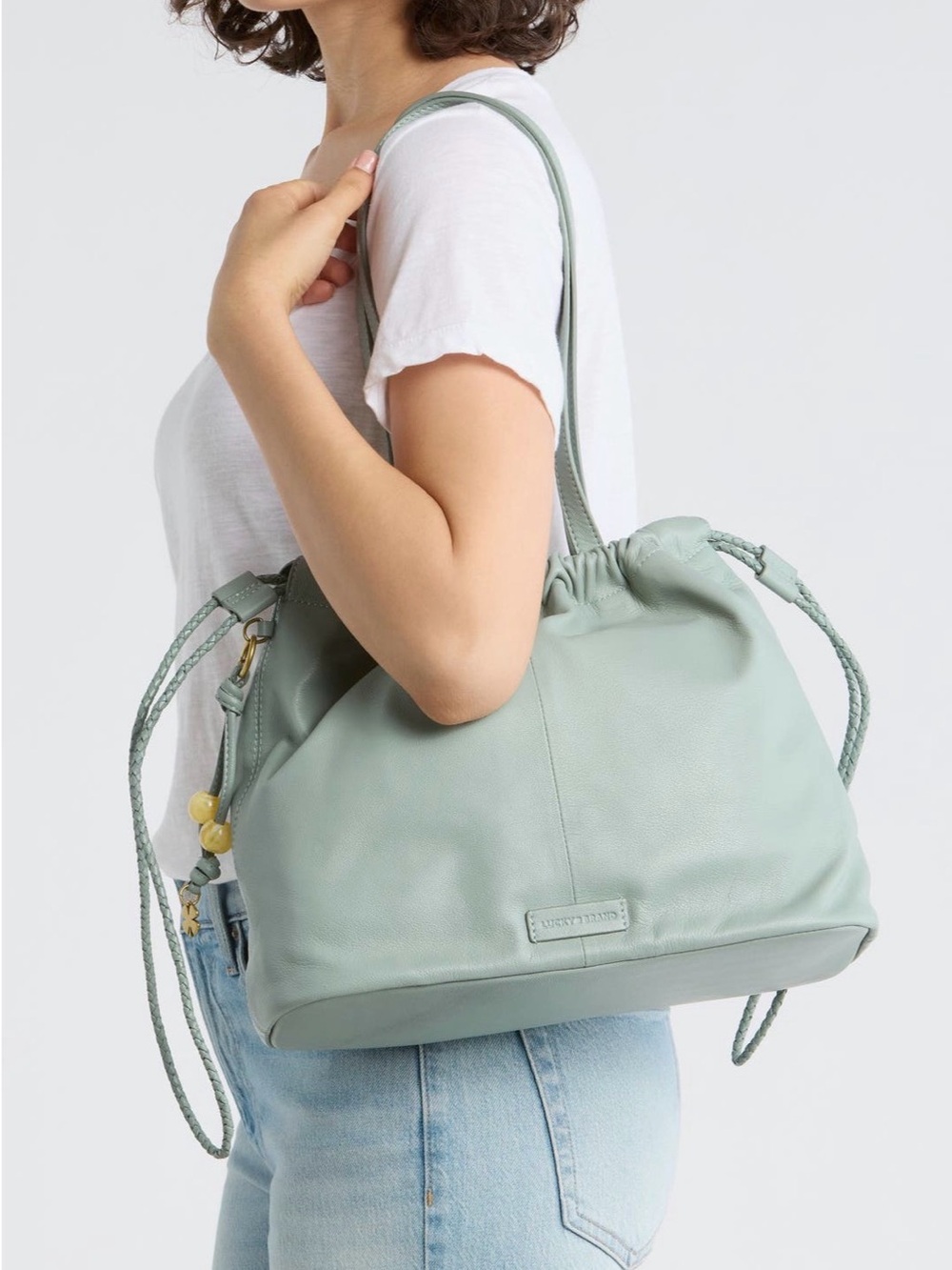 Lucky Brand Tily Leather Bucket Tote Bag Sage NWT